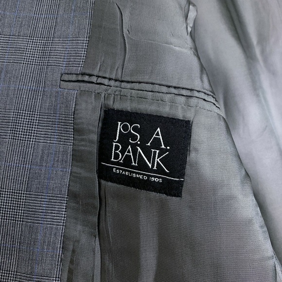 Jos A Bank Wool Sport Coat Jacket Gray Glen Check Two Button Mens 42L 42 Long - Picture 7 of 8